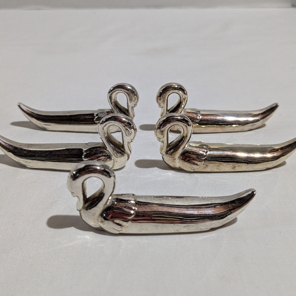 Vtg Silver Plated Swan Knife Rests Cutlery Set Of 5